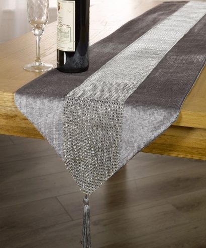 Bastille Collection - Diamante Table Runner in Silver