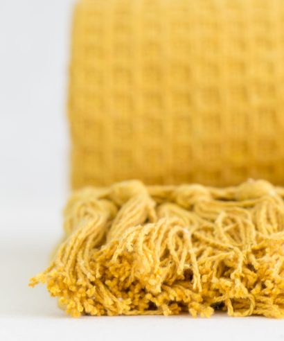 Waffle Recycled Cotton Throw in Ochre yellow