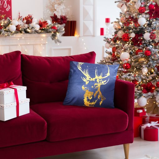 Velvet Stag - Soft Plush Velvet Cushion Cover with Foil Print in Navy - Image 2