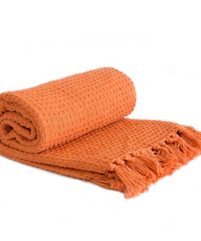 Waffle Recycled Cotton Throw in Orange