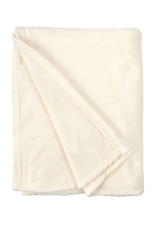 Plush Flannel Fleece Blanket – Super Soft Throw in Cream - Image 2