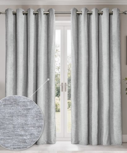 Foxglove Collection - Ultra Blackout & Thermal Chenille Eyelet Curtains in Grey