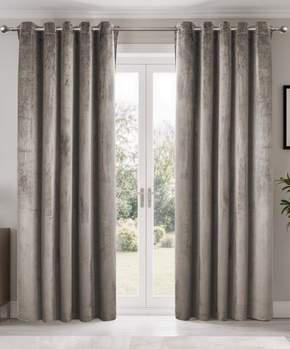 Verbena Collection - Velvet Blackout Eyelet Curtains in Stone