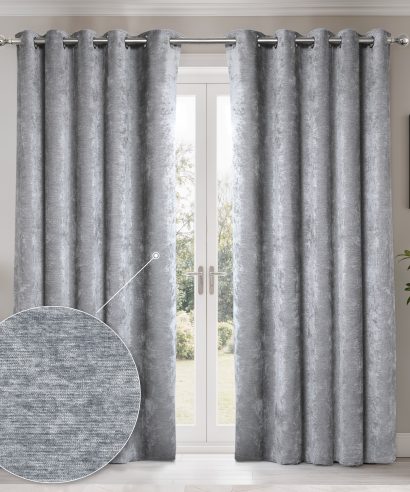 Foxglove Collection - Ultra Blackout & Thermal Chenille Eyelet Curtains in Charcoal