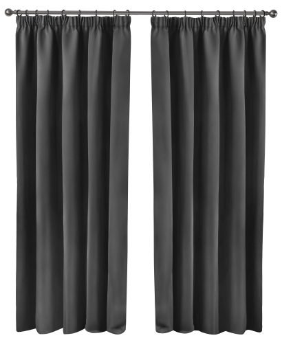 Essential Blackout Collection - Woven Thermal Blackout Pencil Pleat Curtains in Charcoal