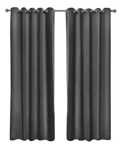 Essential Blackout Collection - Woven Thermal Blackout Eyelet Curtains in Charcoal