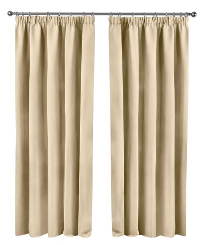 Essential Blackout Collection - Woven Blackout Pencil Pleat Curtains in Beige