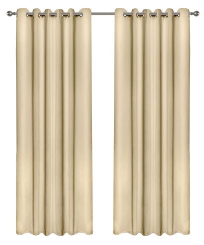 Essential Blackout Collection - Woven Blackout Eyelet Curtains in Beige