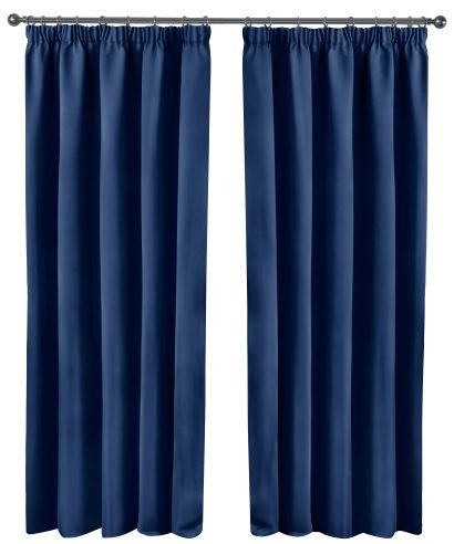 Essential Blackout Collection - Woven Thermal Blackout Pencil Pleat Curtains in Navy