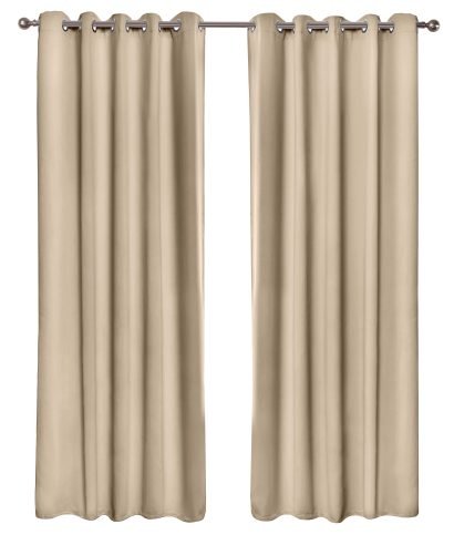 Essential Blackout Collection - Woven Thermal Blackout Eyelet Curtains in Latte