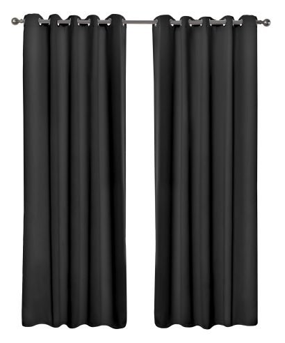 Essential Blackout Collection - Woven Blackout Eyelet Curtains in Black