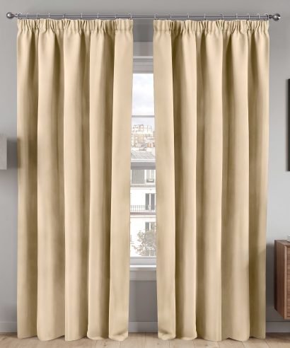 Alternative view of Essential Blackout Collection - Woven Blackout Pencil Pleat Curtains in Beige