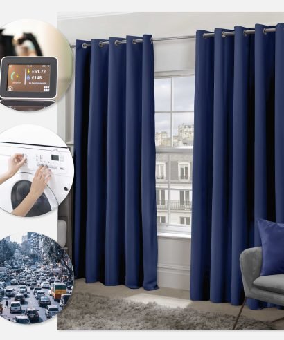 Essential Blackout Collection - Woven Thermal Blackout Eyelet Curtains in Navy