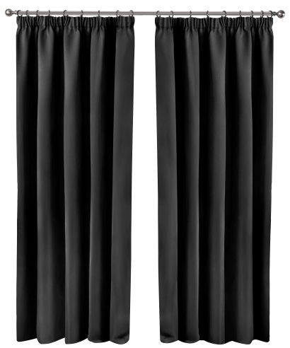 Essential Blackout Collection - Woven Blackout Pencil Pleat Curtains in Black