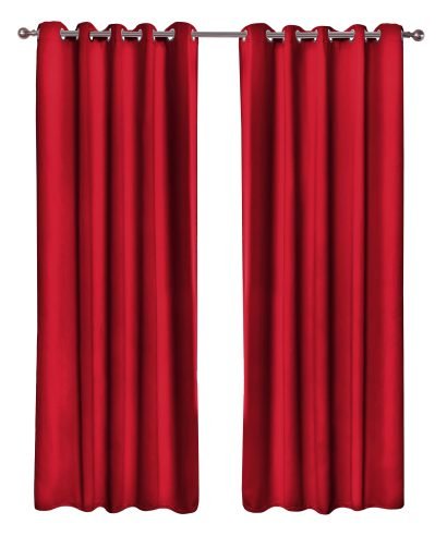 Essential Blackout Collection - Woven Blackout Eyelet Curtains in Red