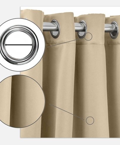 Alternative view of Essential Blackout Collection - Woven Blackout Eyelet Curtains in Beige